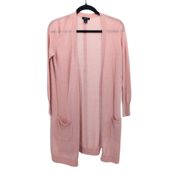 Halogen Sweater Womens XS Pink Linen Sheer Feminine Balletcore Cardigan Pastel - Picture 1 of 9